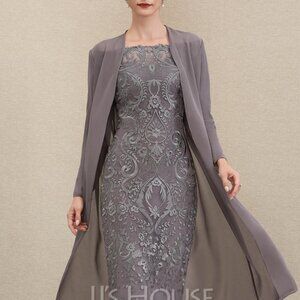 Elegant Gray Lace Dress with Jacket